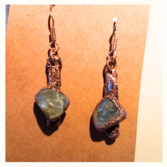 Handmade Jewelry Set Aventurine Golden Quartz Cuff Copper Bracelet Earrings - Picture 8 of 13